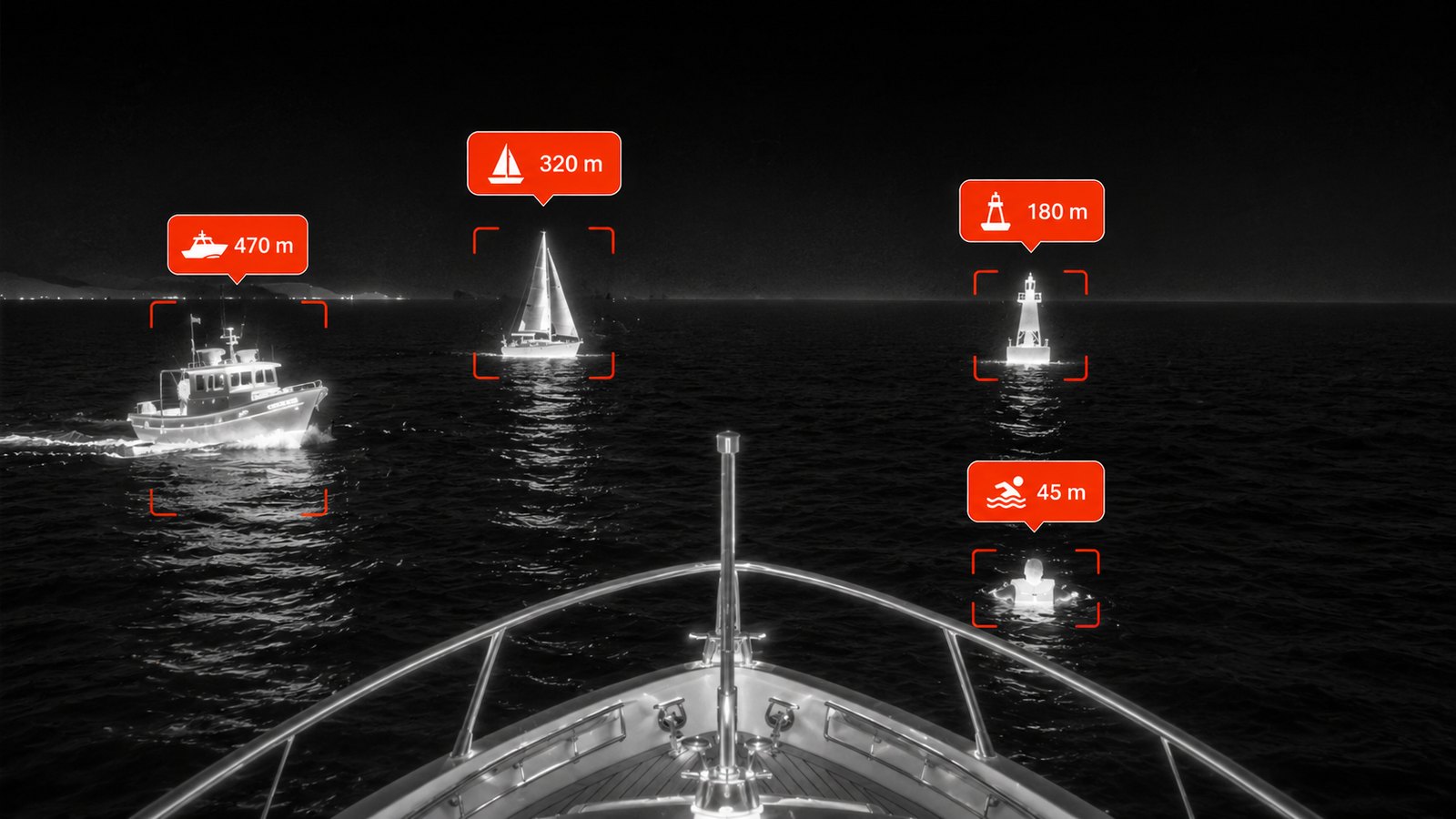 SEZEN AI detection at sea — thermal camera, night